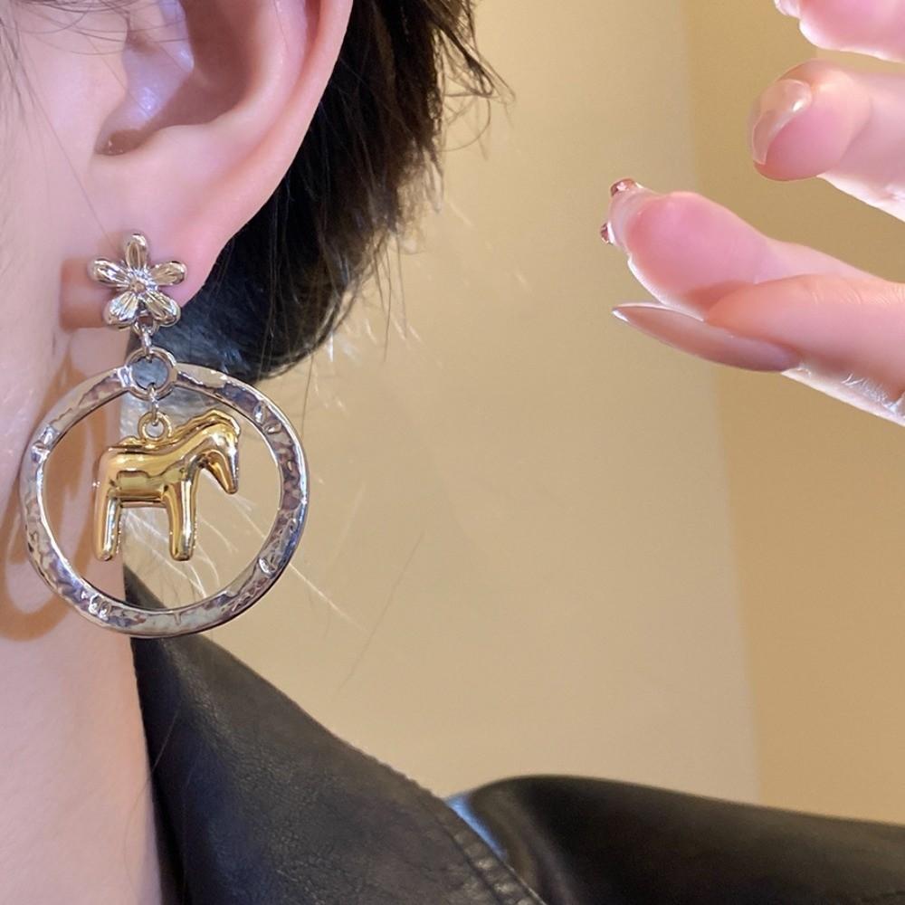 Fashion Jewelry New Year Horse Earrings Hollow Rocking Pony Red Drop Earrings  New Year Gift