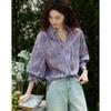 Dme [Art Student Outfit] Summer Artistic Gradient Lapel Shirt, Loose Comfortable Blouse, Women's Top