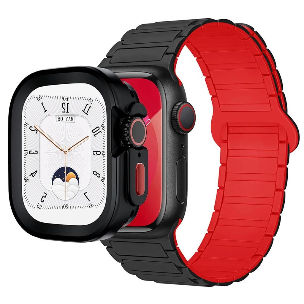 Magnetic Loop+silicone case for Apple Watch 42mm 46mm 44mm 40mm 49mm 45mm 41mm iWatch Series 11 SE 3 Ultra 3 10 9 8 7 6 5 Strap