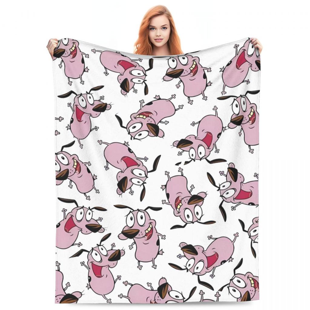 Warm Soft Blanket Travel Cowardly Dog C-Courage Collage Bedding Throws Flannel Bedspread For Home Decor Aesthetic Sofa Bed Cover