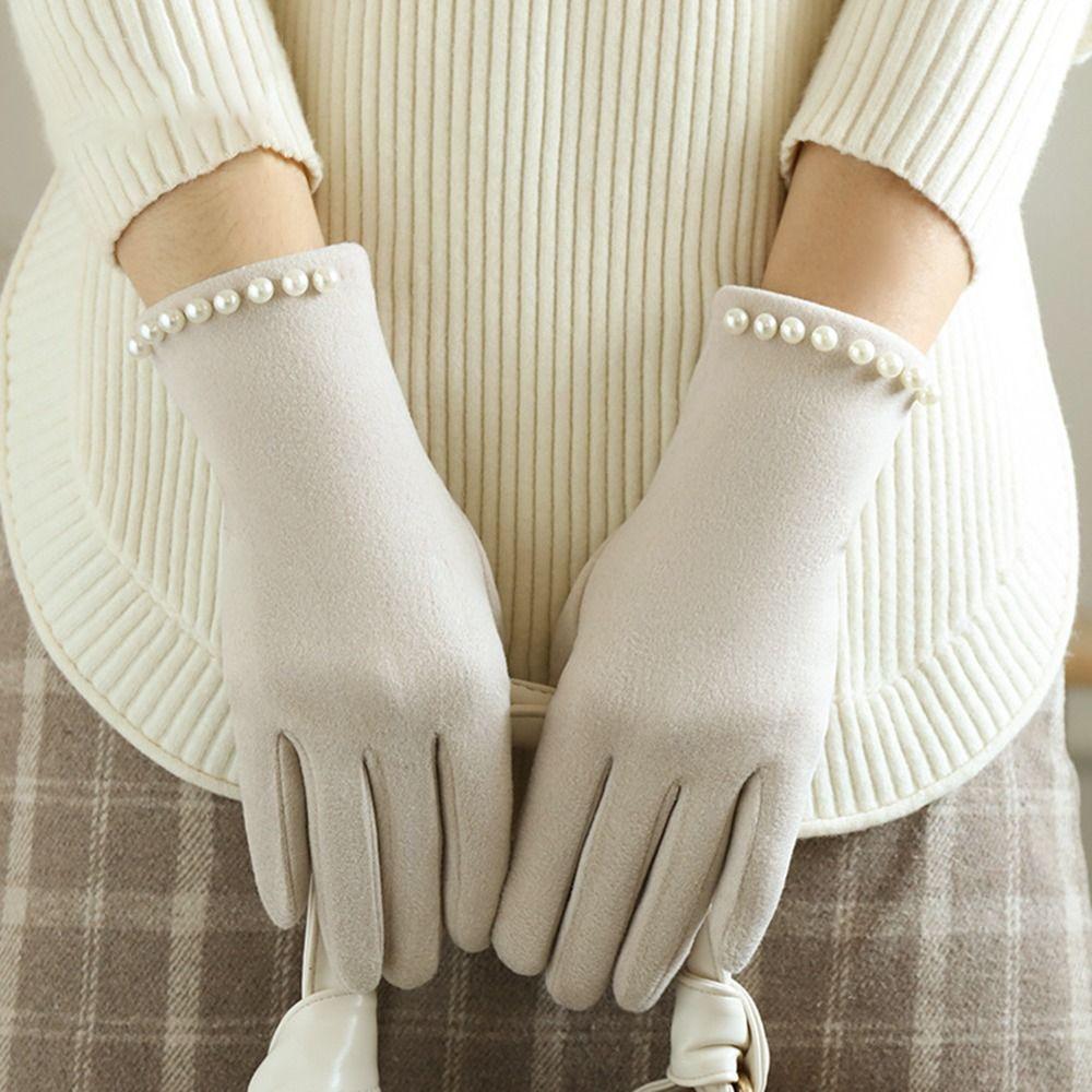 Anti-cold  Gloves Thicken Split-finger Gloves Fashion Pearl Driving Gloves  Riding