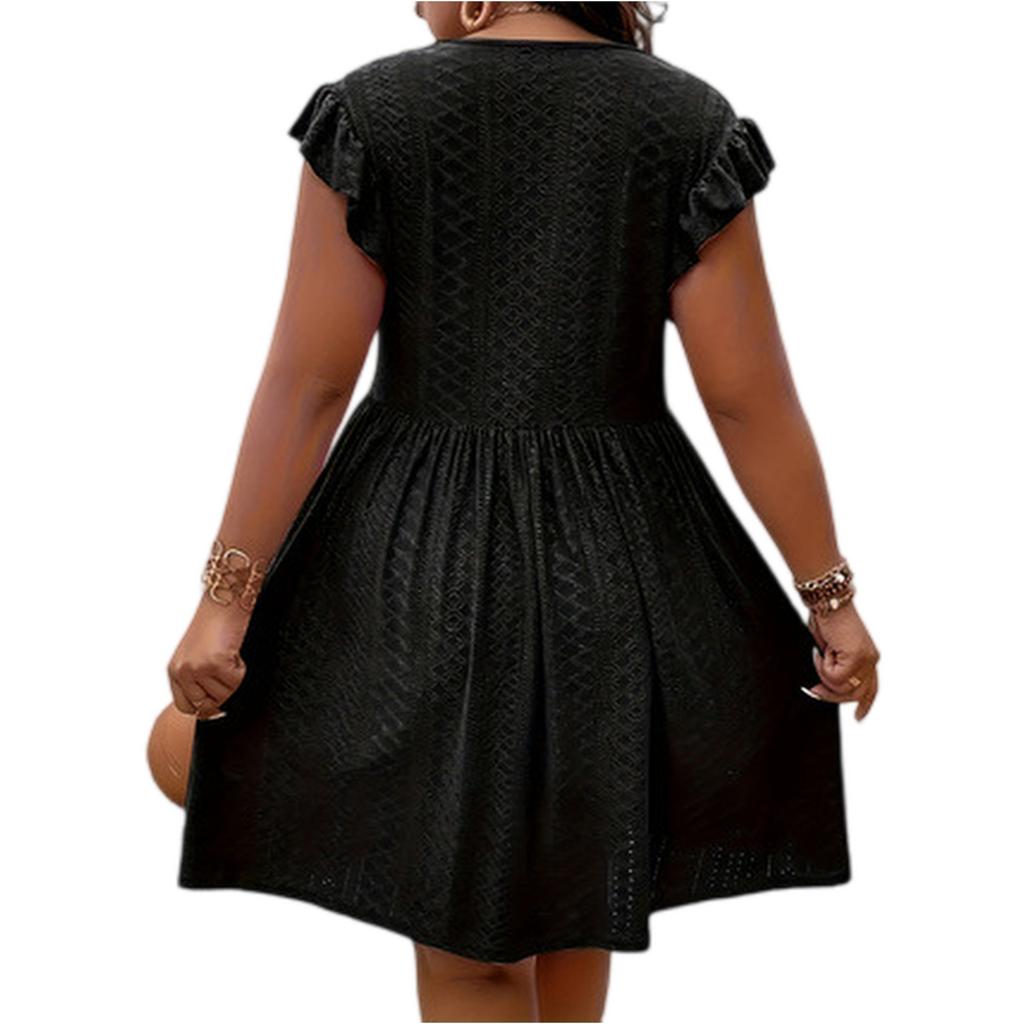 Women’s Short Sleeve V Neck Mini Dress with Ruffle Sleeves and Crisscross Front Casual Loose Fit