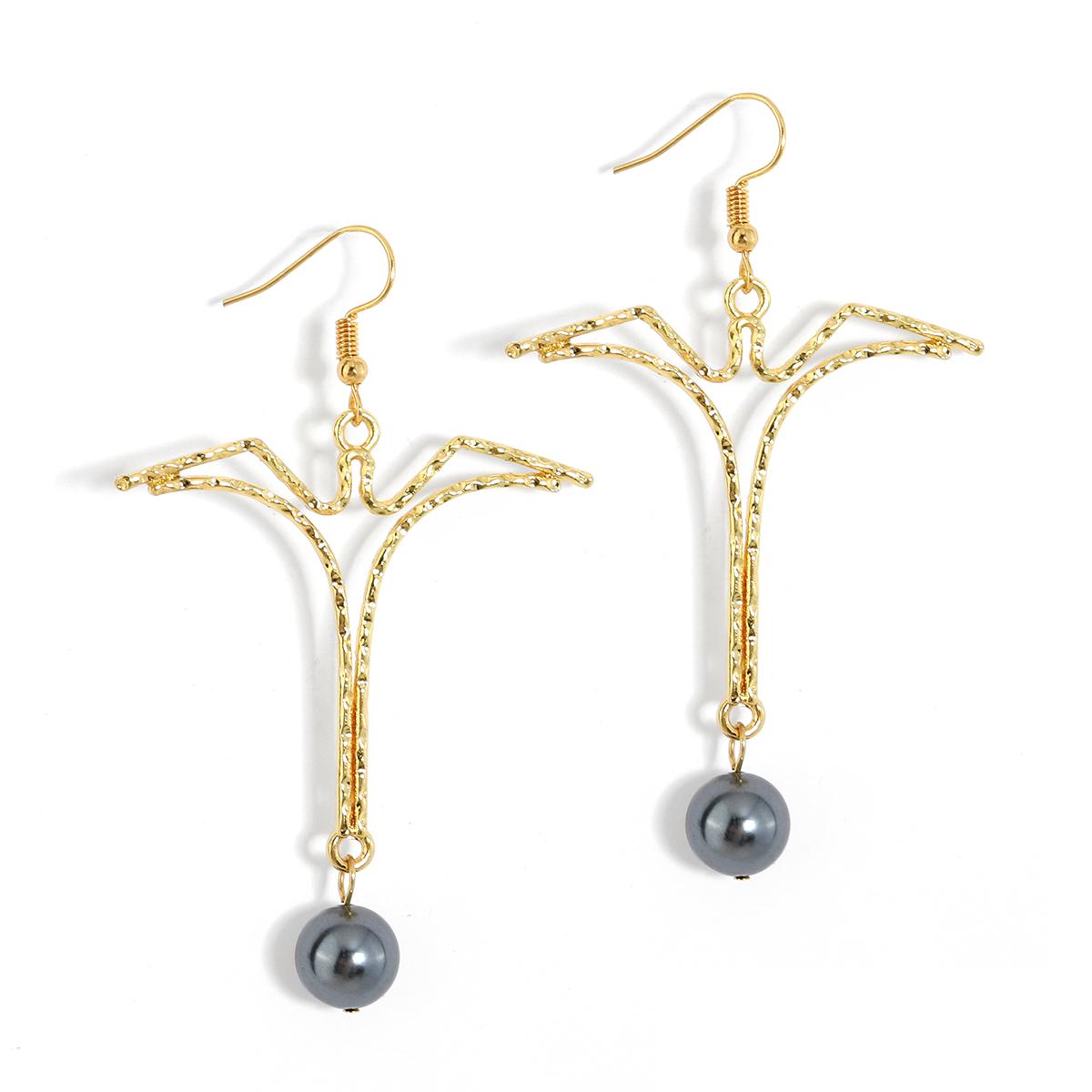 Hawaiian Earrings Pearl Beads Paradise Bird Dangle Gold Earrings Earrings Women