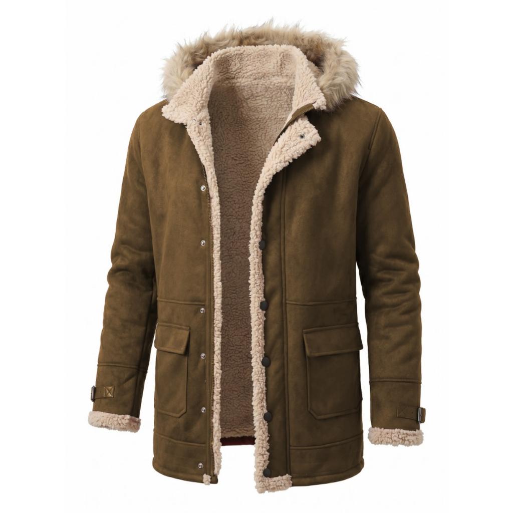 Men's Winter Thickened Fleece Lined Hooded Parka Jacket with Fur Collar S-5XL New Outdoor Hiking Warm Coat