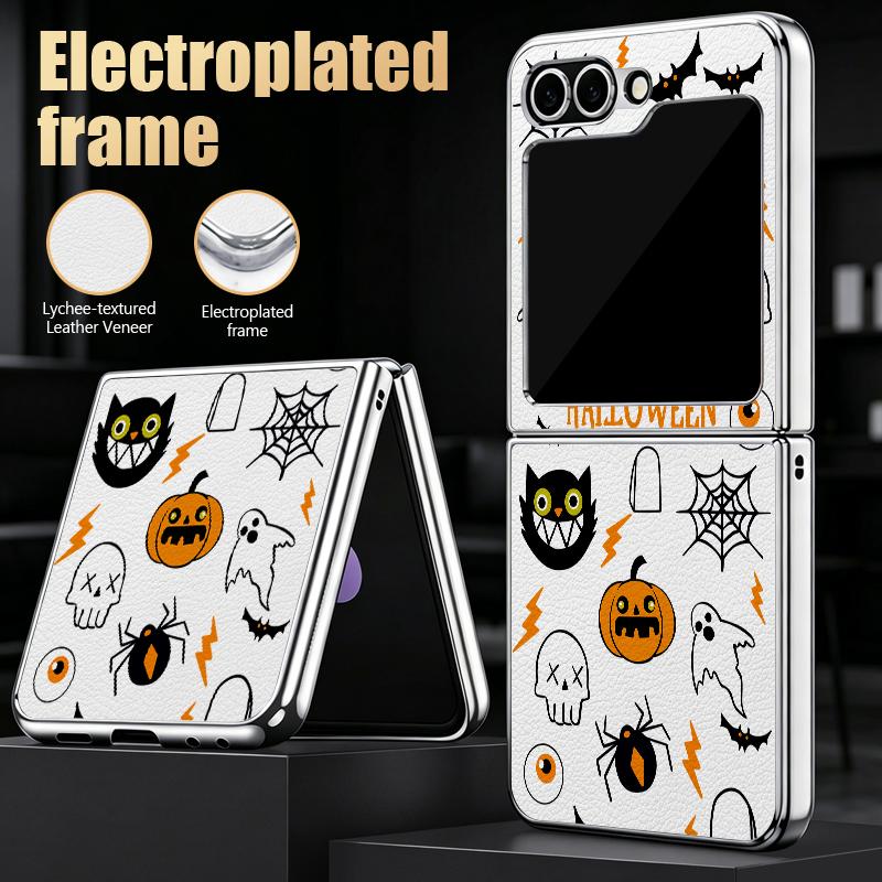 Christmas Ghost Halloween Case For Samsung Z Flip 8 7 FE 6 5 4 Luxury Plating Leather Skin Phone Cover For Galaxy Z Flip8 Flip7 Flip6 Flip5