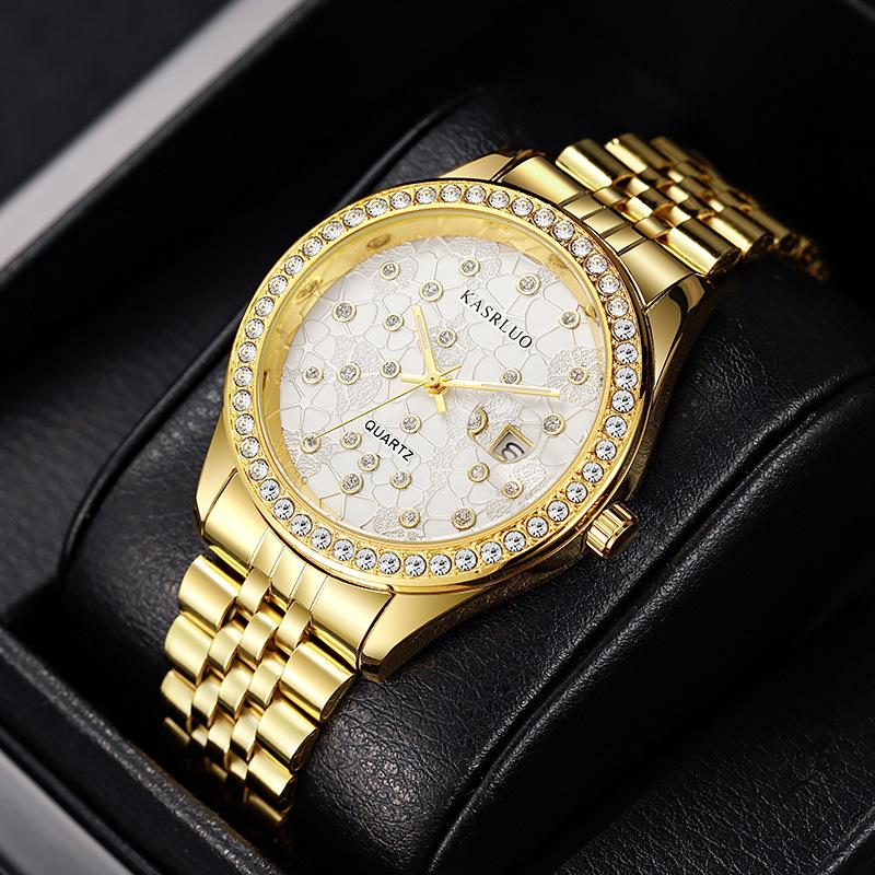Watch Men'S Trend Diamond-Encrusted Couple Steel Belt Calendar Casual Student Adult Automatic Quartz Watch