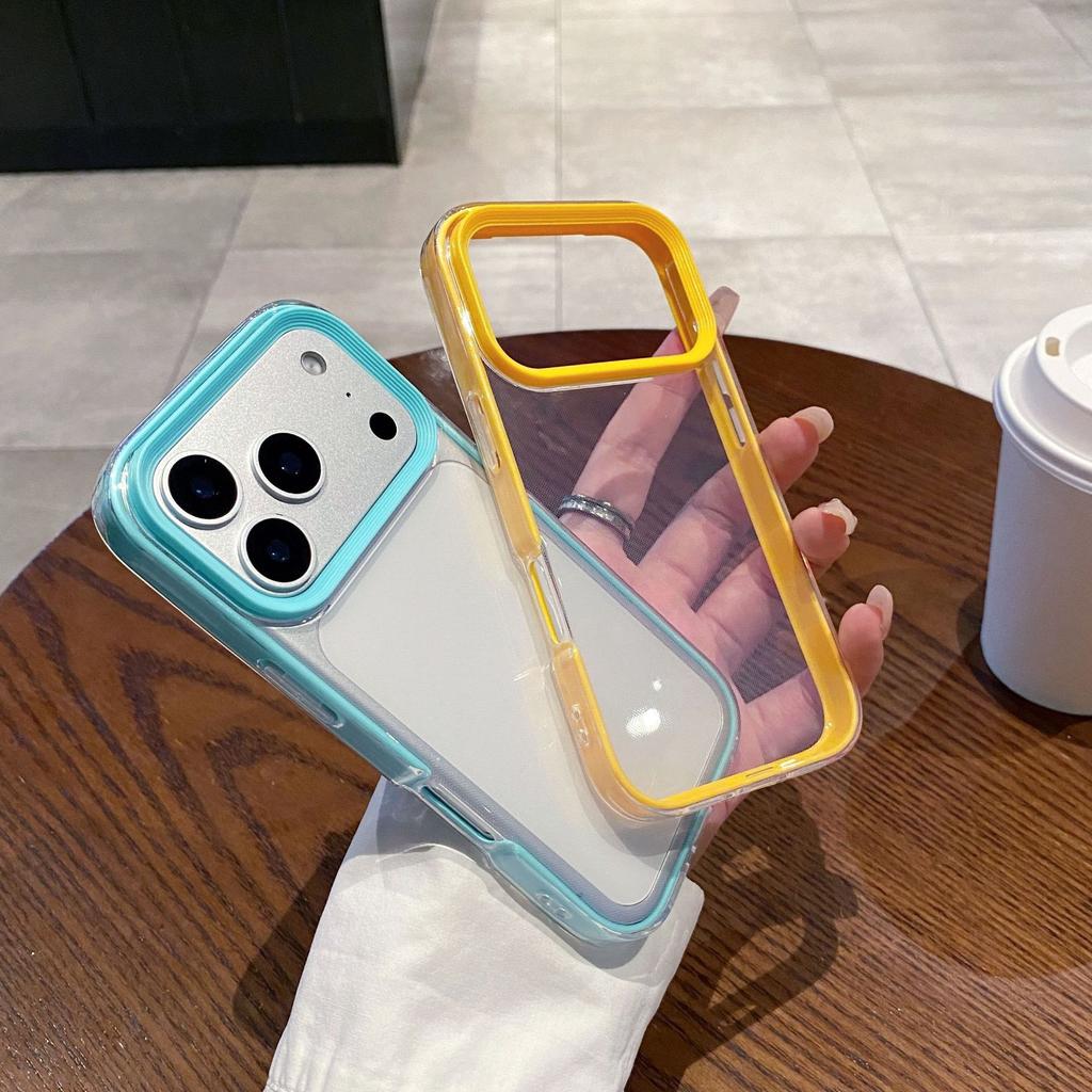 Simple and transparent 3-in-1 candy-colored frame, suitable for iPhone16Pro Max Apple 17 mobile phone case 14/15.