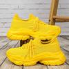 Unisex Chunky Sneakers Breathable Knitted Yellow Platform Running Shoes Lightweight Casual Sports Footwear for Jogging Training