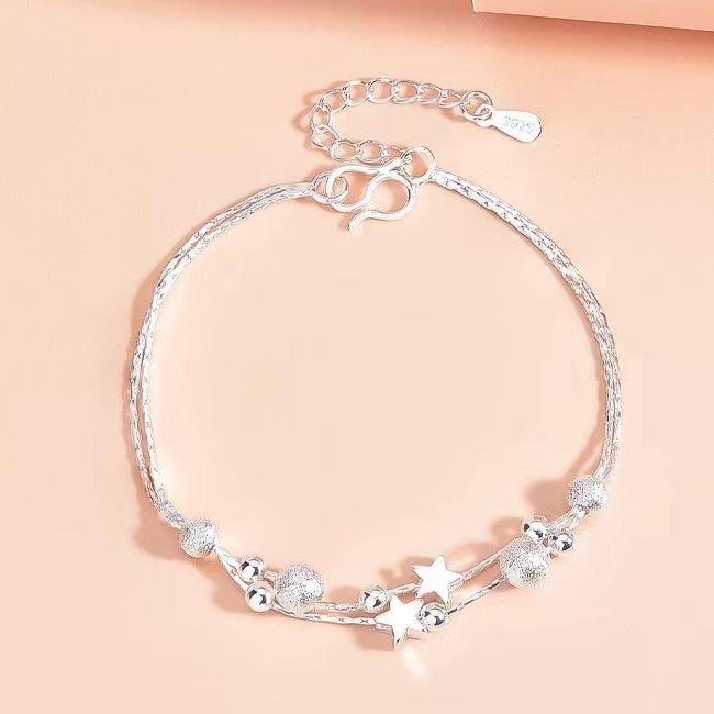 Luxury 925 Sterling Silver Leaf Bracelets For Women Girls Vintage Korean Double Layer Beaded Bracelet Party Fine Jewelry Gifts