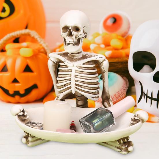 Skull Storage Tray Halloween Scary Skeleton Candy Bowl Resin Skull Fruit Snack Serving Tray Vintage Jewelry Dish for Home Tabletop Party Bar Decor