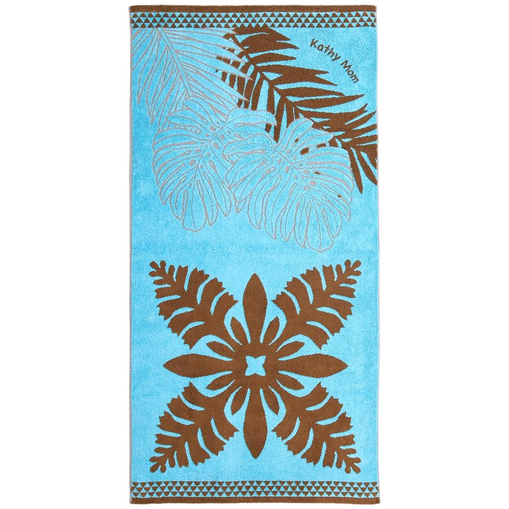 Cathy Mum Island Style Bath Hawaiian Quilt Meleohana Tuberose 60cm x 120cm Towel, Pattern, Series, 86103587, Women's, Turquoise, 86103587C, Approx.