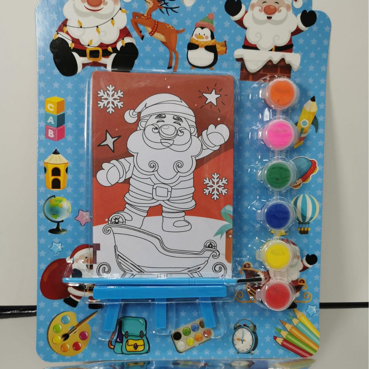 Children s Christmas Cartoon Drawing Set: Easel, Six Paints & Activity Board - Perfect Kid Gift