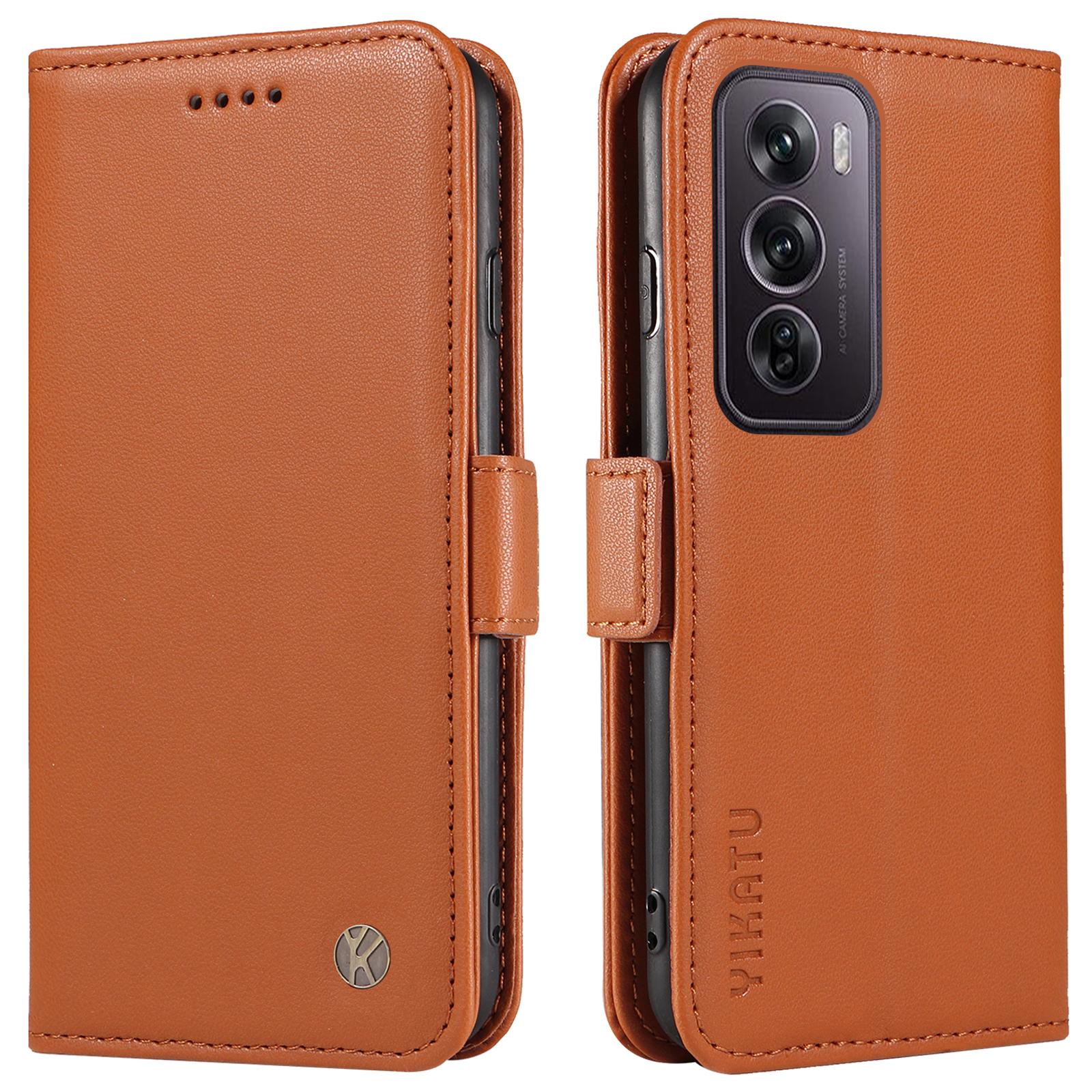 

For Oppo Reno12 Pro 5G (Global)/(China) Case Side Clasps Anti-Drop Leather Phone Cover Brown