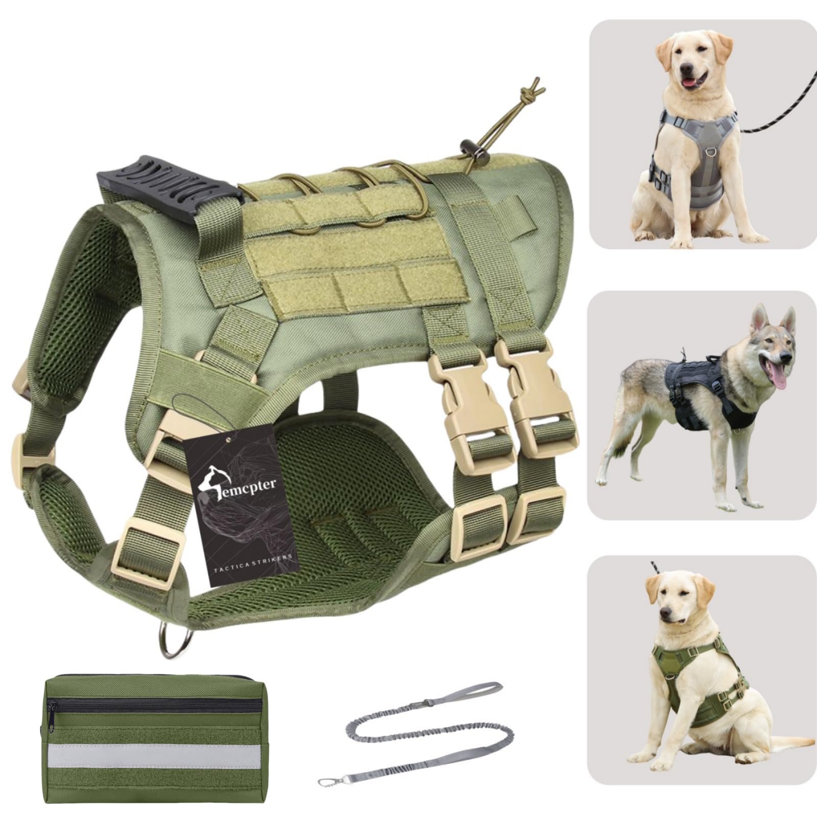 

emcpter Dog Camouflage for Medium and Large Durable Military Dog Strong Nylon Pet Working Dog Training Safe and Suitable for Dogs with Chest зелений