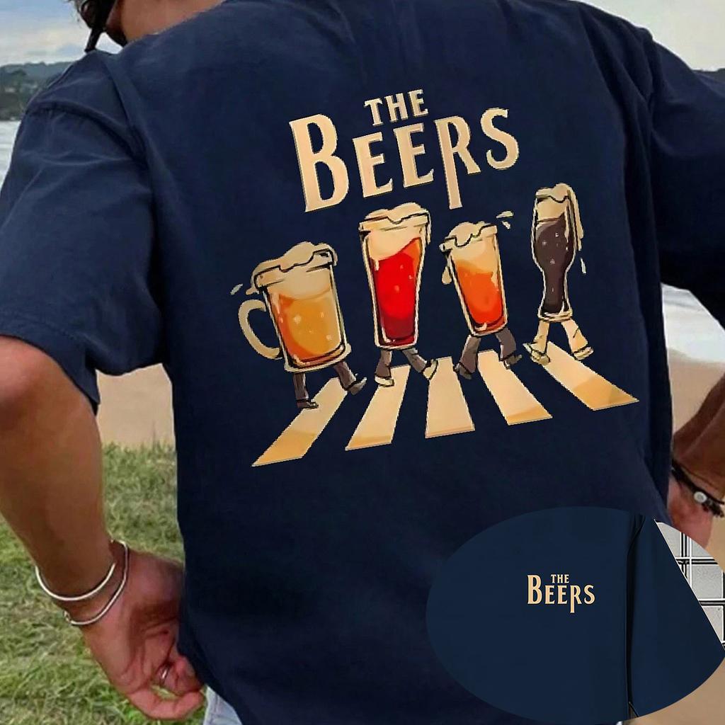 2026 New Cotton T Shirt 2026 New The Beers Print T Shirt Unisex Funny Beer Glass Abbey Road Print Casual Streetwear Tops
