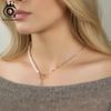 ORSA JEWELS Unique 925 Silver Natural Pearl Choker Necklace with Zircon Vintage Link Necklace for Women Chain Jewelry GPN92