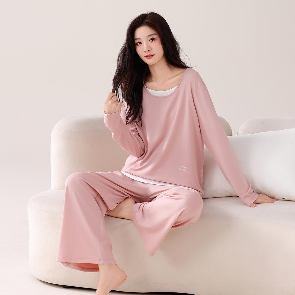 Super Soft Modal Cotton Couple Pajamas Men'S And Women'S Spring And Autumn Long Sleeve Belt Chest Pad Loungewear Set