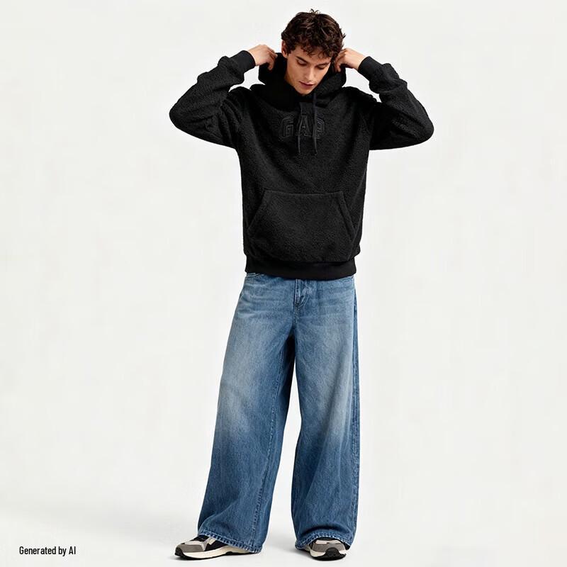 Gap Unisex 2025 Autumn Logo Faux Teddy Fleece Loose Hooded Sweatshirt 789782