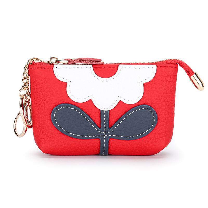 Women's Colorblock Floral Coin Purse - Cute Zipper Pouch for Change, Keys & Cards, Red Envelope Design