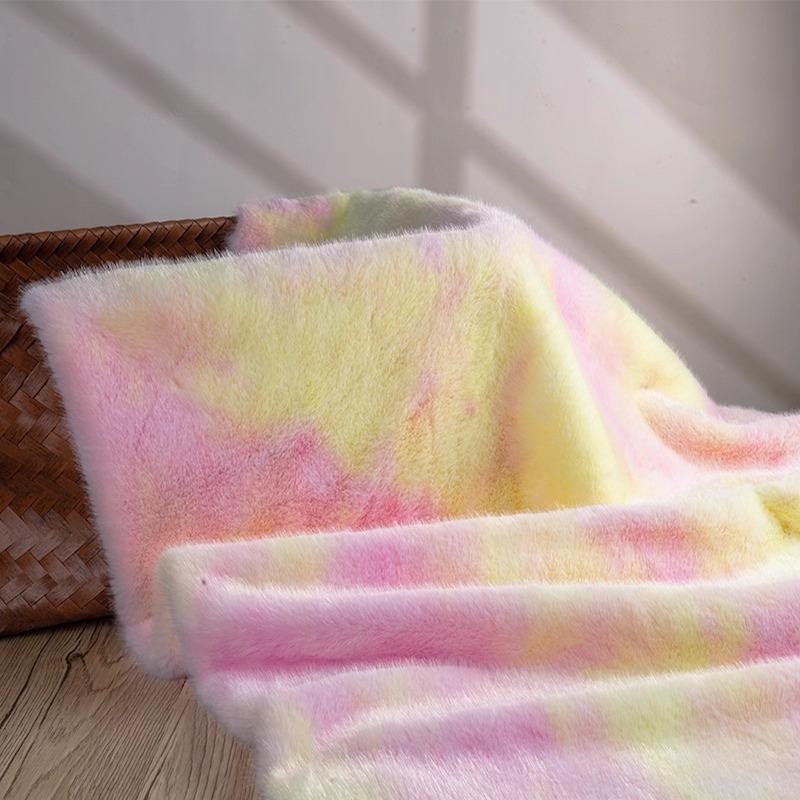 50x160cm Tie Dye Faux Rabbit Plush Fur Fabric for Toys Clothes Hats Scarf Dolls Diy Sewing Gradient Smooth Soft Rainbow Cloth