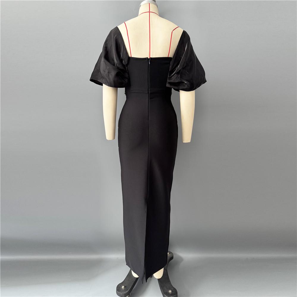 European & American Handmade Rhinestone V-Neck Bandage Patchwork Party Gown