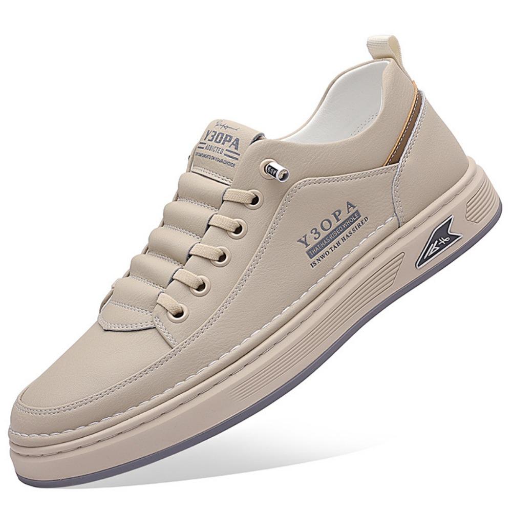 Mens Leather Casual Shoes Spring Summer Trendy Slip On Sneakers Breathable Hollow Out White Shoes