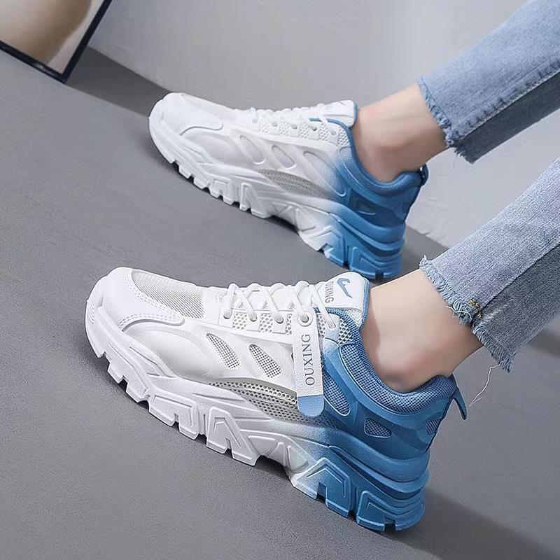 Platform Dad Shoes Women's Spring and Summer Mesh Breathable New Versatile Casual White Shoes Women's Sports Running Shoes