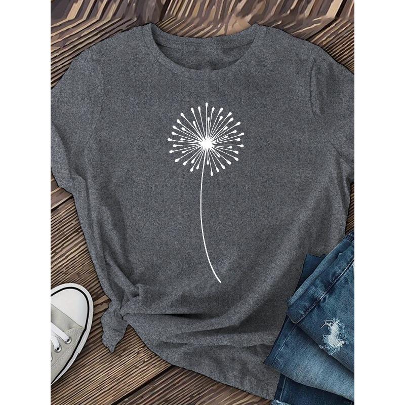 Women'S T-shirt Dandelion Print - Comfortable Long Sleeved Round Neck - Perfect Choice for Spring and Autumn Casual Wear