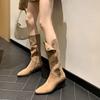2025 pointed toe matte suede western cowboy boots high heel knight boots short stacking boots women's fashion boots tide