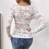 V Neck Fan Trim Single Layer Lace Long Sleeve T Shirt Slim Flattering Women Fashion Daily Basic Office Lady Casual Slim Fit Ladies Elegant Top