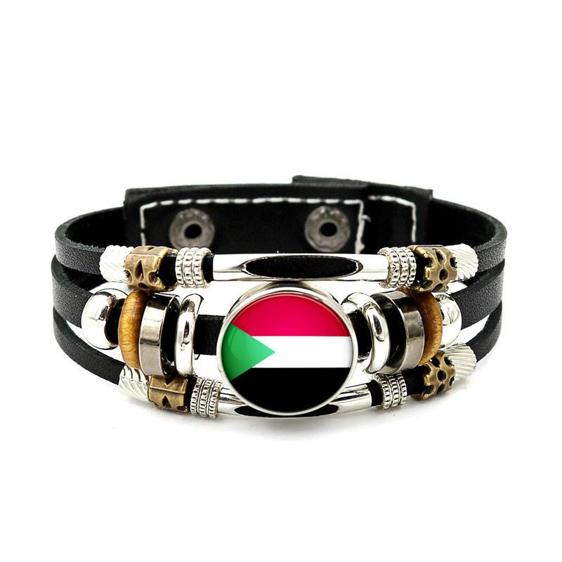 Factory National Country Flag Design Bracelet Crystal Bead Snap Button Sports National Team Jewelry Gift Leather Wrap Bracelet
