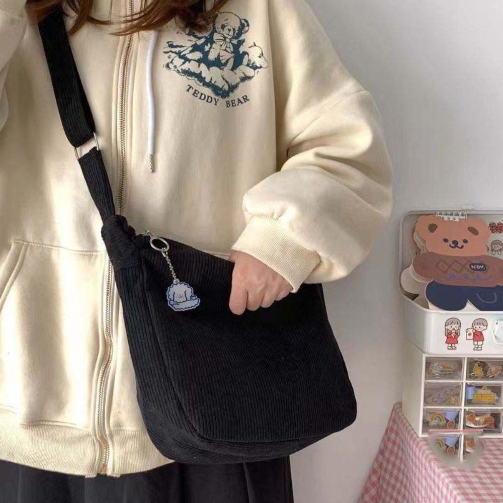 

Сумка через плечо из хлопчатобумажной ткани вельвета в корейском стиле с подвеской для шопинга