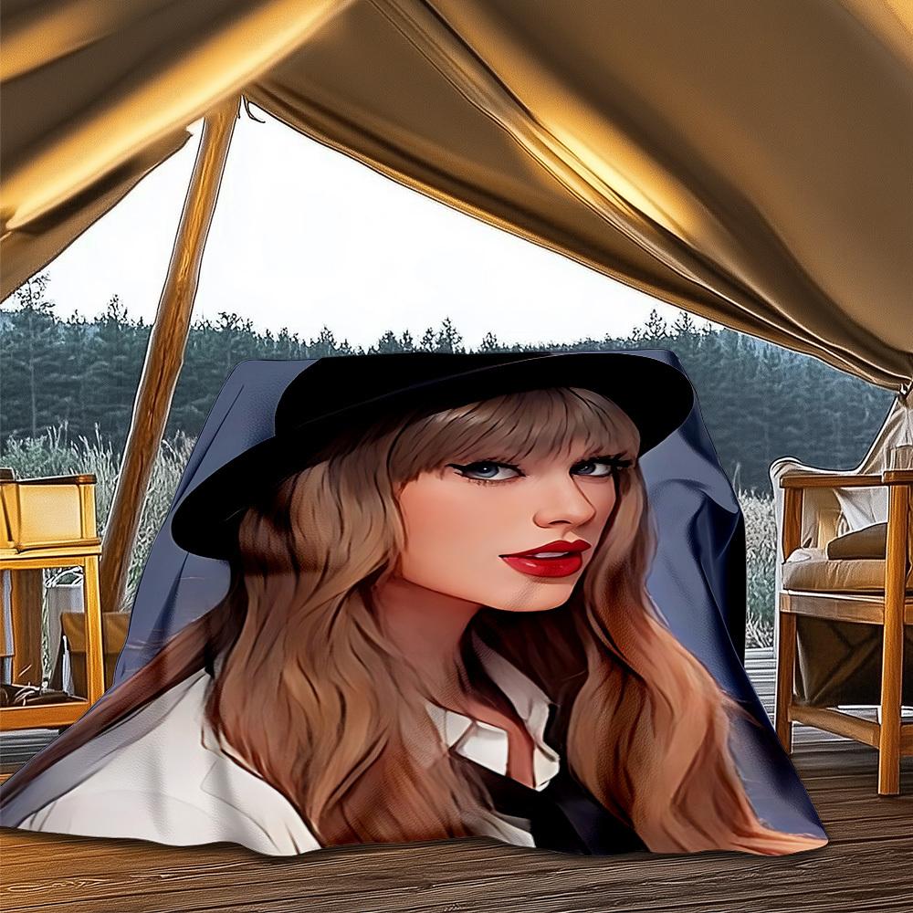1pc Taylor Swift Outdoor Flannel Blanket, Cozy & Warm Soft Te Playful Design, Napping Camping,
