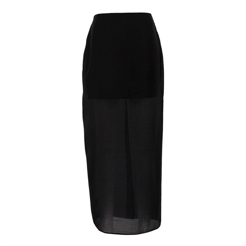 

Solid Color High Waisted Hip Hugging Skirt Pure Color High Waist Sheath Skirt Black S