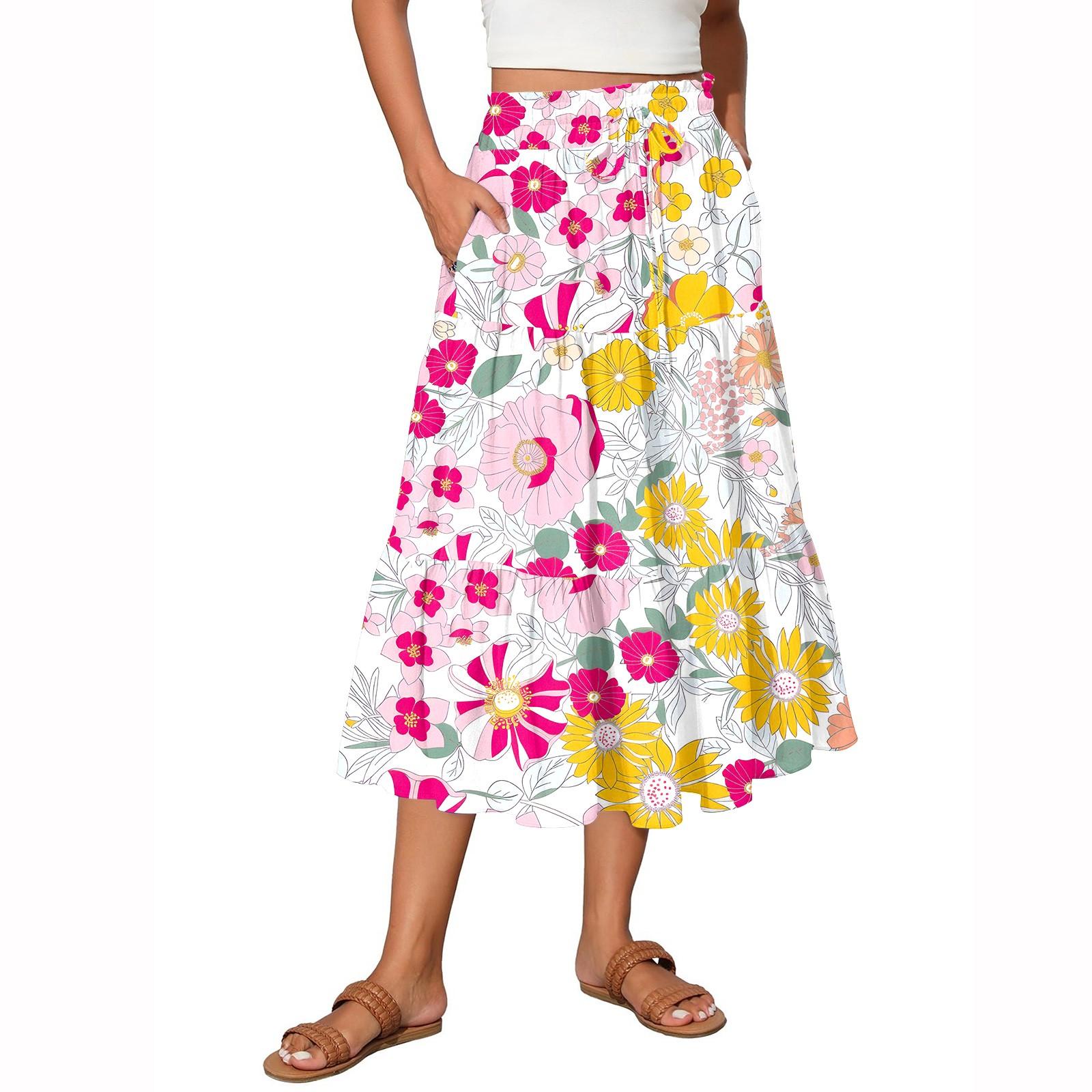 

Женские струящиеся расклешенные юбки-макси с оборками и эластичным поясом, элегантные многослойные длинные юбки в стиле бохо M красный