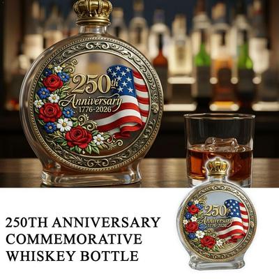 250th Anniversary Glass Decanter Bottle 3D Embossed USA Flag Floral 1776-2026 Liquor Bottle for Bourbon Scotch Fathers Day Gift