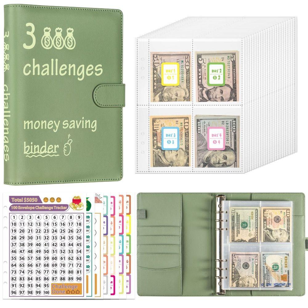 PU 100 Day Challenge Budget Binder 6 Holes Money Saving Binder  Office Stationery Supplies