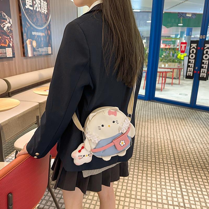 Cute Cat Canvas Bag Girl Versatile Messenger Bag Cartoon Shoulder Bag Student Leisure Travel Backpack
