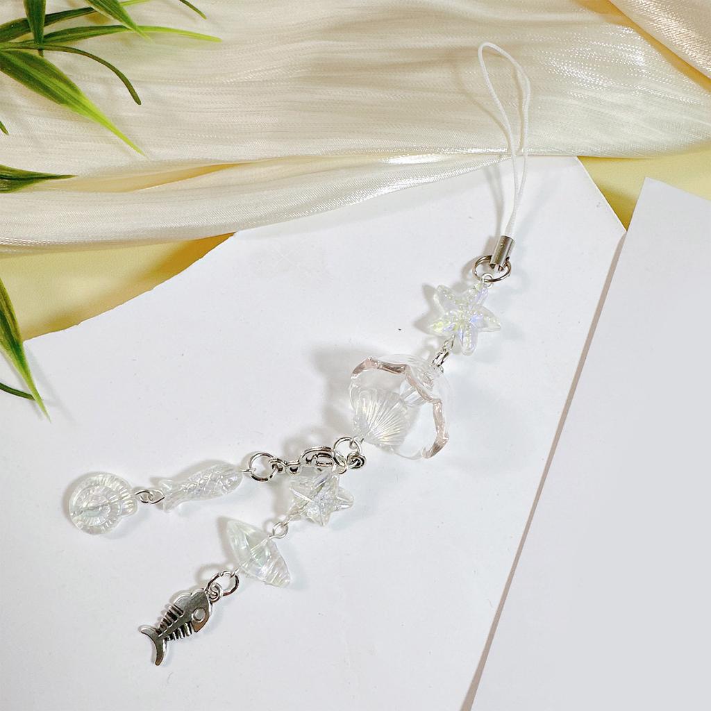 Ocean Themed Beaded Phone Charm Featuring Fish And Conch Elements Stylish Phone Lanyard For A Personalized Touch