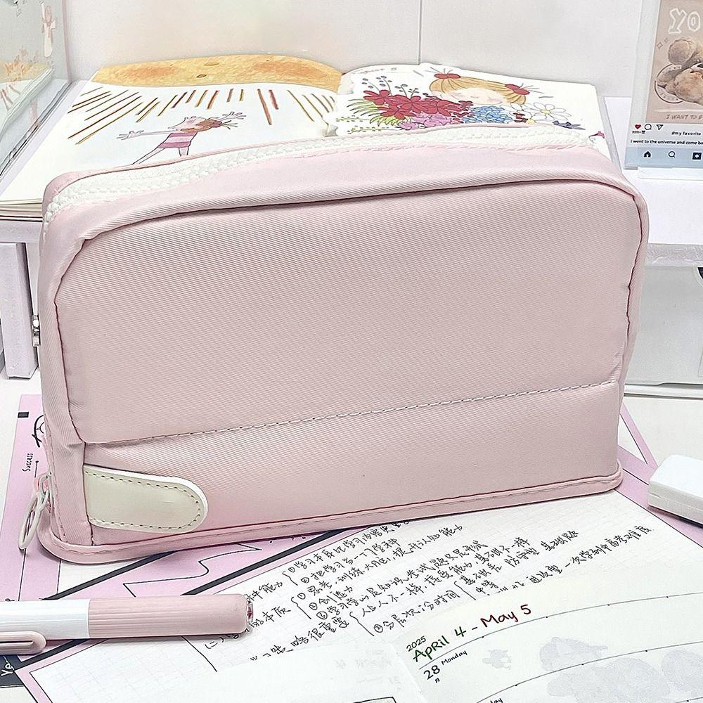 

New Pink Pen Bag Large Capacity Foldable Stationery Bag Multilayer Gift Cosmetic Bag Students білий