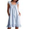 Women's Sleeveless Striped Nightgown with Ruffle Trim and Pockets, Loose Fit Casual Sleep Dress for
