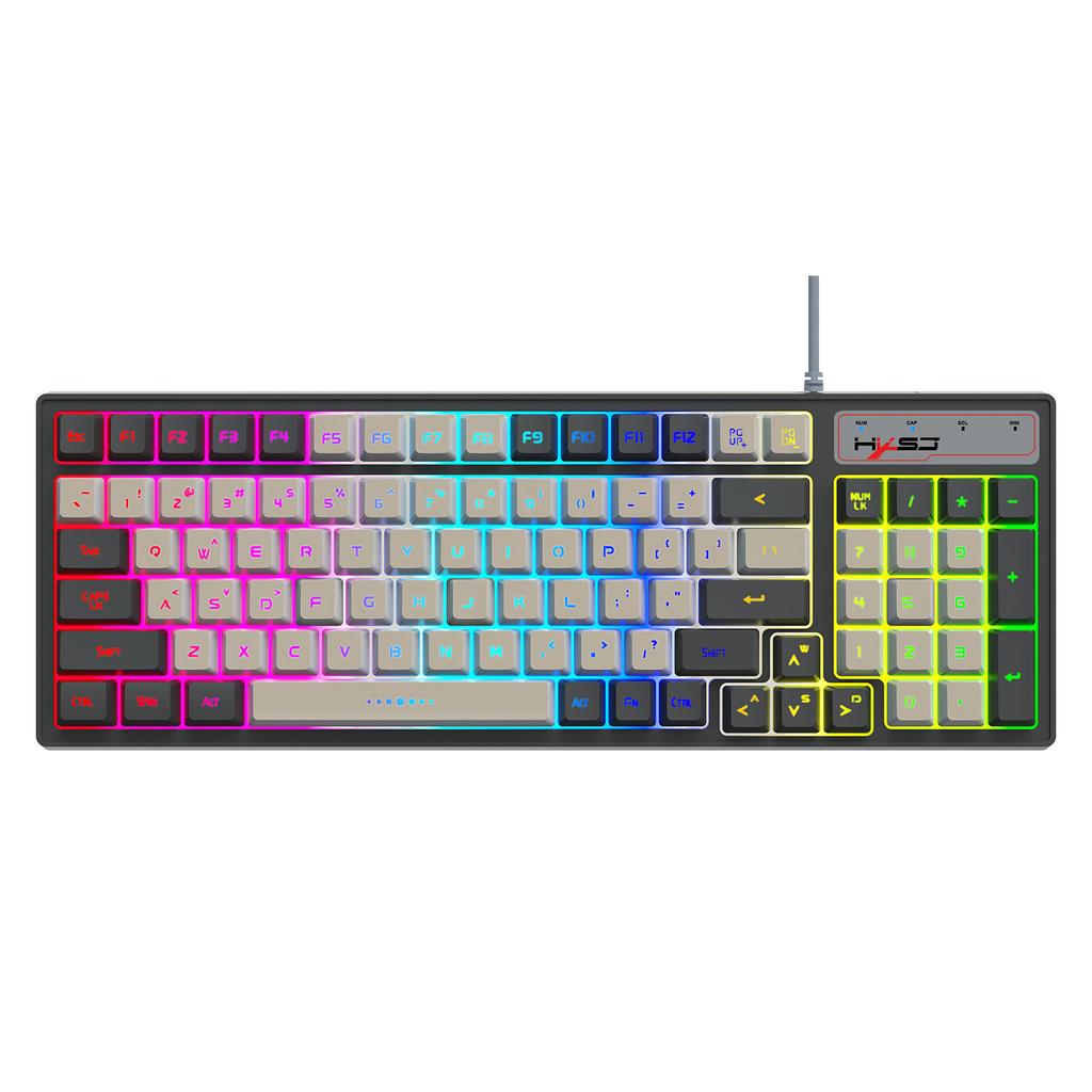 HXSJ Wired Keyboard and Mice Combo with Mice Pad 96 Keys Compact Keyboard with Colorful Lights 4 Adjustable Speeds
