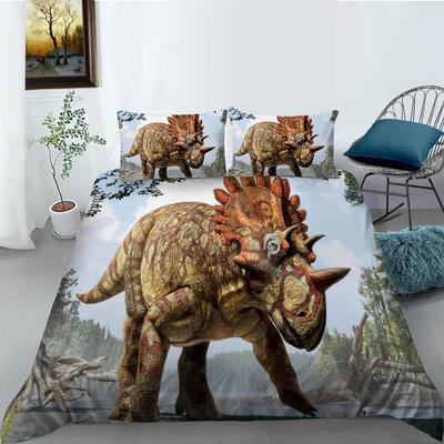 Copripiumino Dinosauro Giurassico King Queen Enorme Triceratopo Marrone Tirannosauro Diplodoco Set Biancheria da Letto in Poliestere per Ragazzi