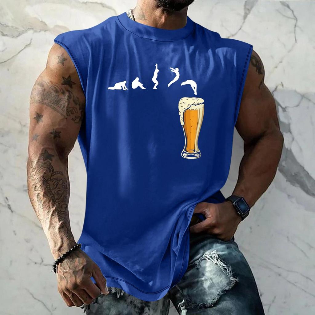 Men Sleeveless Tank Top Loose Fit Casual Streetwear Muscle Shirt with Graphic Print Texture for Sports Vacation Daily Wear