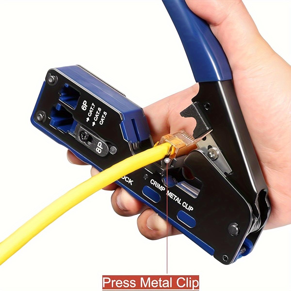 

Pass Through RJ45 Crimp Tool Kit All-in-One Ethernet Crimper Cat7 Cat6 Cat5 Crimping Tool with Network Cable Tester
