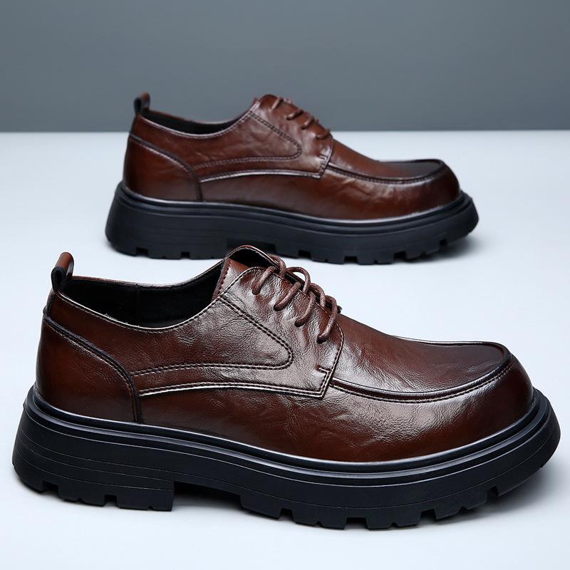 Leather shoes men's business dress big head high sense casual breathable British style thick sole heightening wedding groom derby shoes