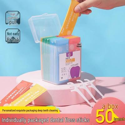 Box of 50 Colored Single-Use Dental Floss Picks, Individually Wrapped for Clean Interdental Spaces