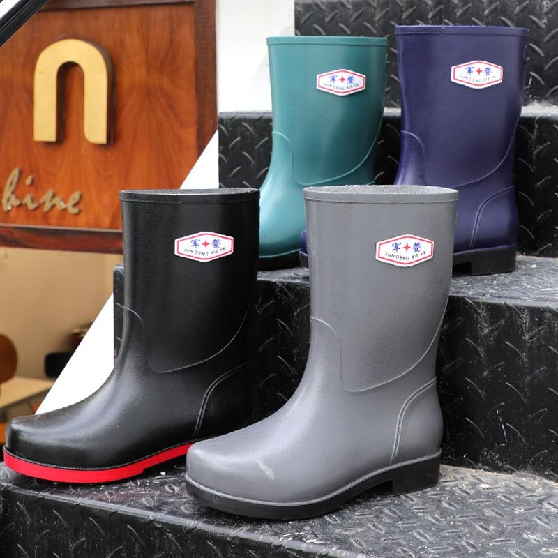Fashion Rain Shoes Men's Non-slip and Waterproof Medium Tube Fashion Water Shoes Trend Four Seasons Fishing Work Rain Boots