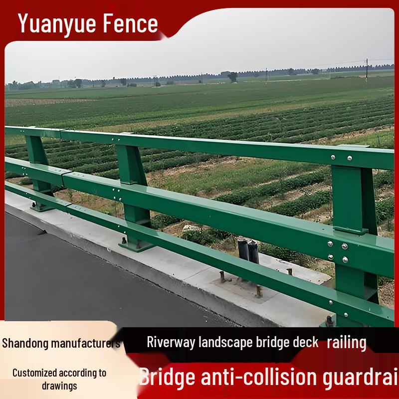 Carbon Steel Bridge Railing: Crash Barrier with Road Lighting for Overpass and River Landscape
