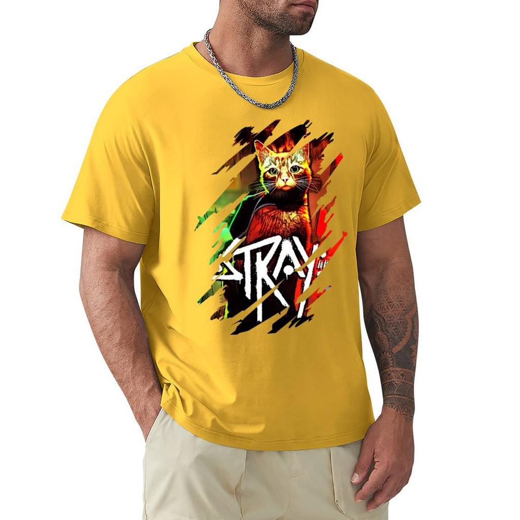 Stray Game, Cooles Design T-Shirt Schwergewichts-Shirts Grafik-Tees Jungen Tierdruck Einfache weiße T-Shirts Herren